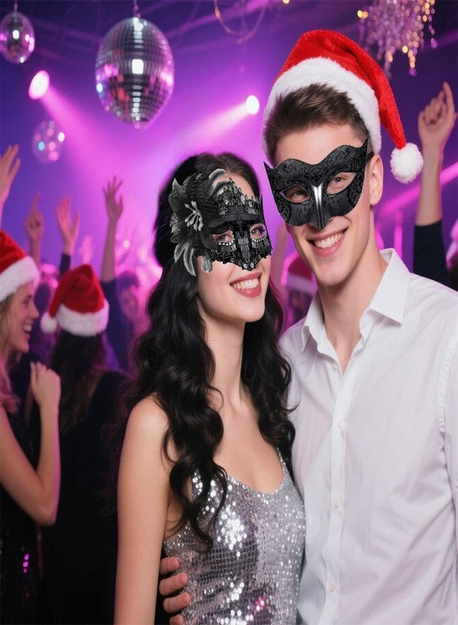 PATPAT® 2 Pack Black Masquerade Mask for Women & Men, Venetian Carnival Halloween Cosplay Party Mask, Couple Venetian Masks Sequin Face Cover Masks for Party Night Club Carnivals Masquerade Balls - Image 2